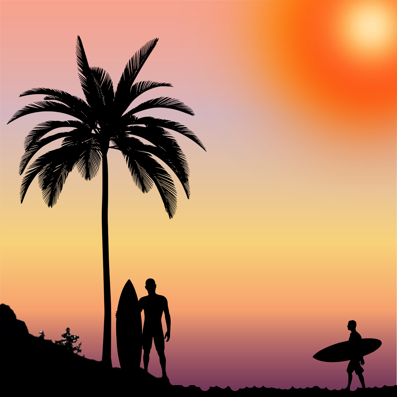 sunset palm tree, sunset