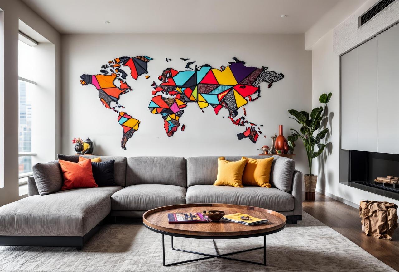 world map souvenirs on the wall
